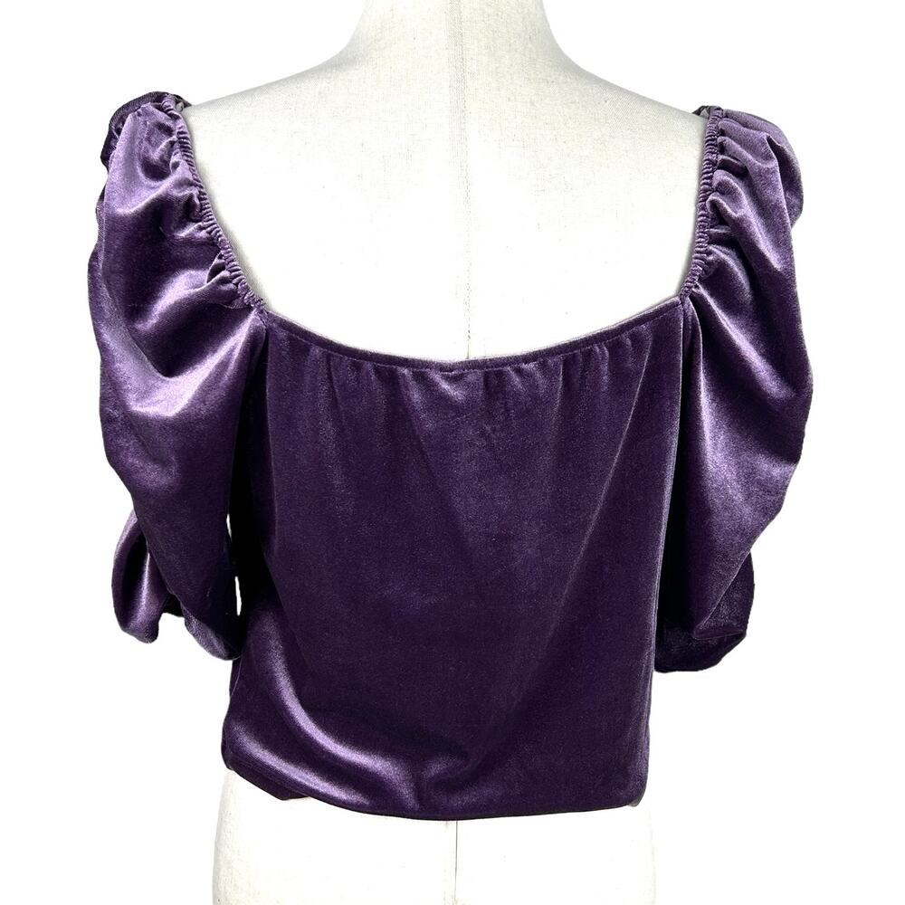 NEW And Now This Velvet Purple Ruched Sleeve Off Shoulder Top Size 1X - Picture 5 of 5